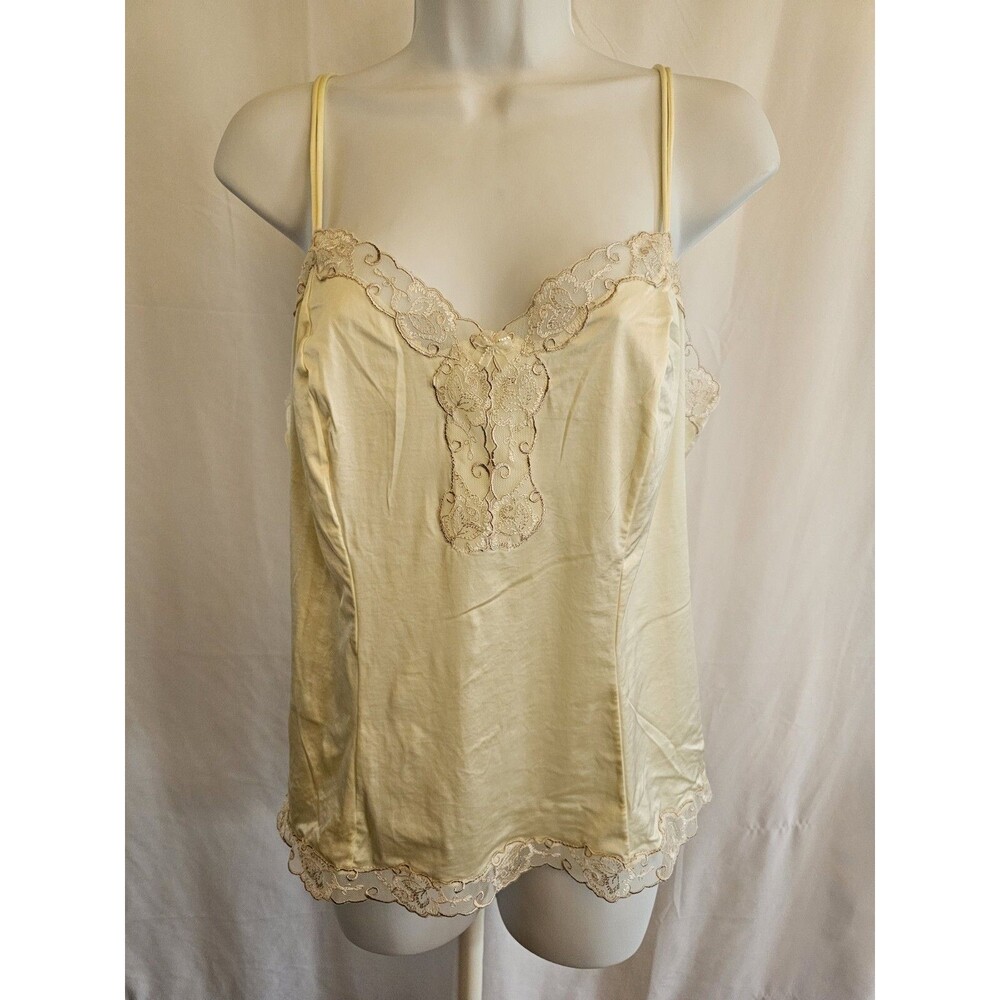 Vanity Fair Ivory Lace Camisole Tank Top Nylon Satin Womens Medium Vintage